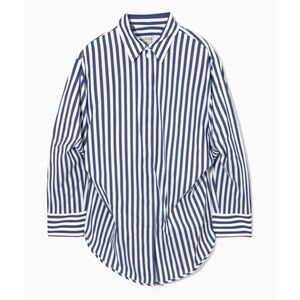 Cos - Women's Blue Oversized Waisted Striped Shirt US Size 6
